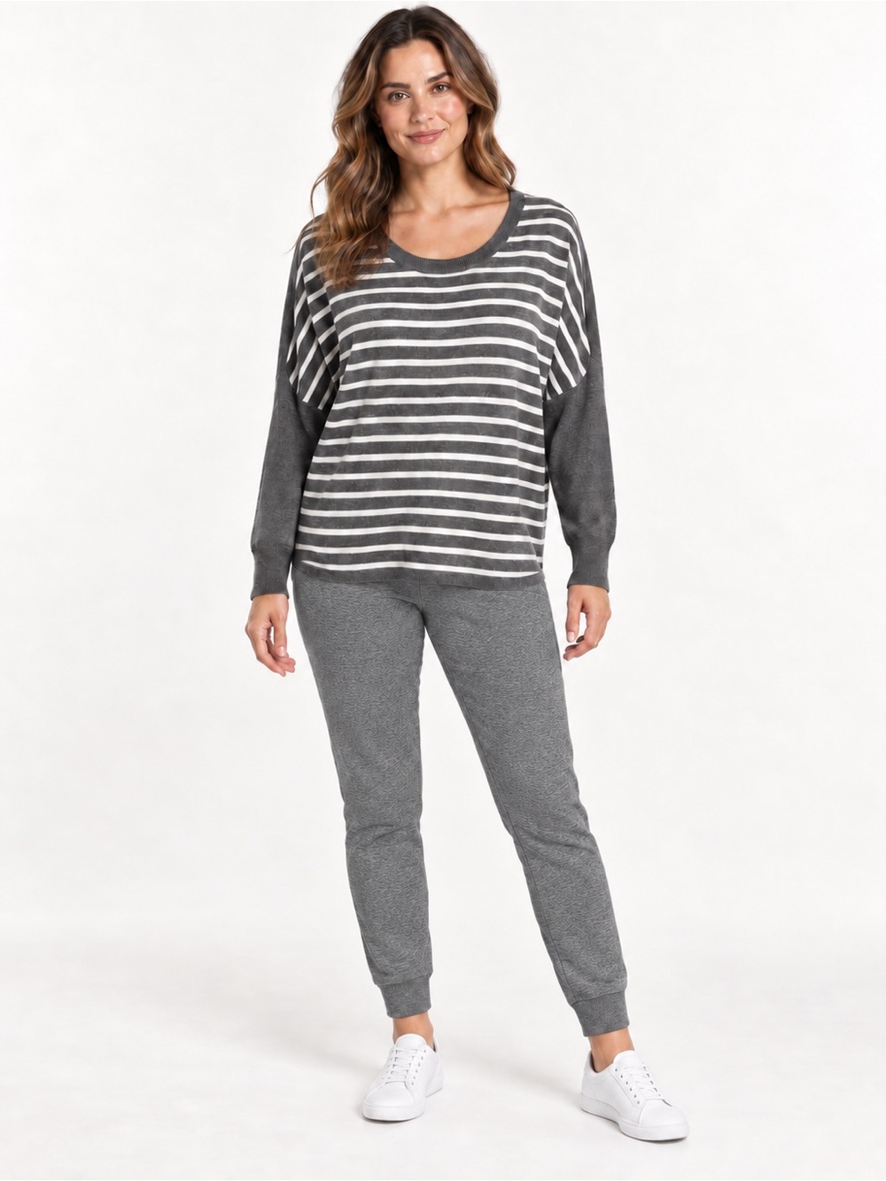 French Connection Striped Dolman Sleeve Sweater Gray White Size M
